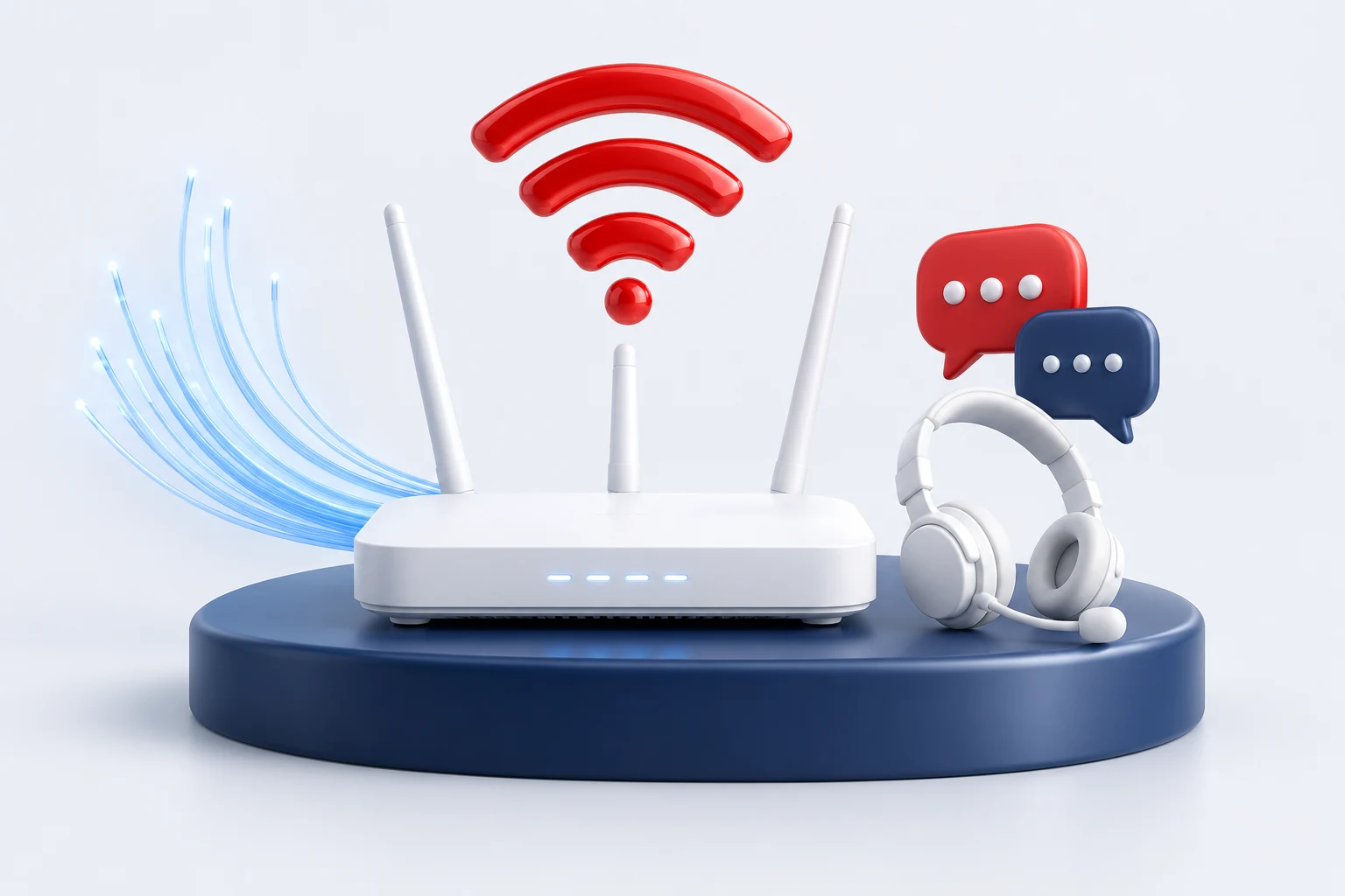 Fiber router, Wi-Fi signal and support headset illustration